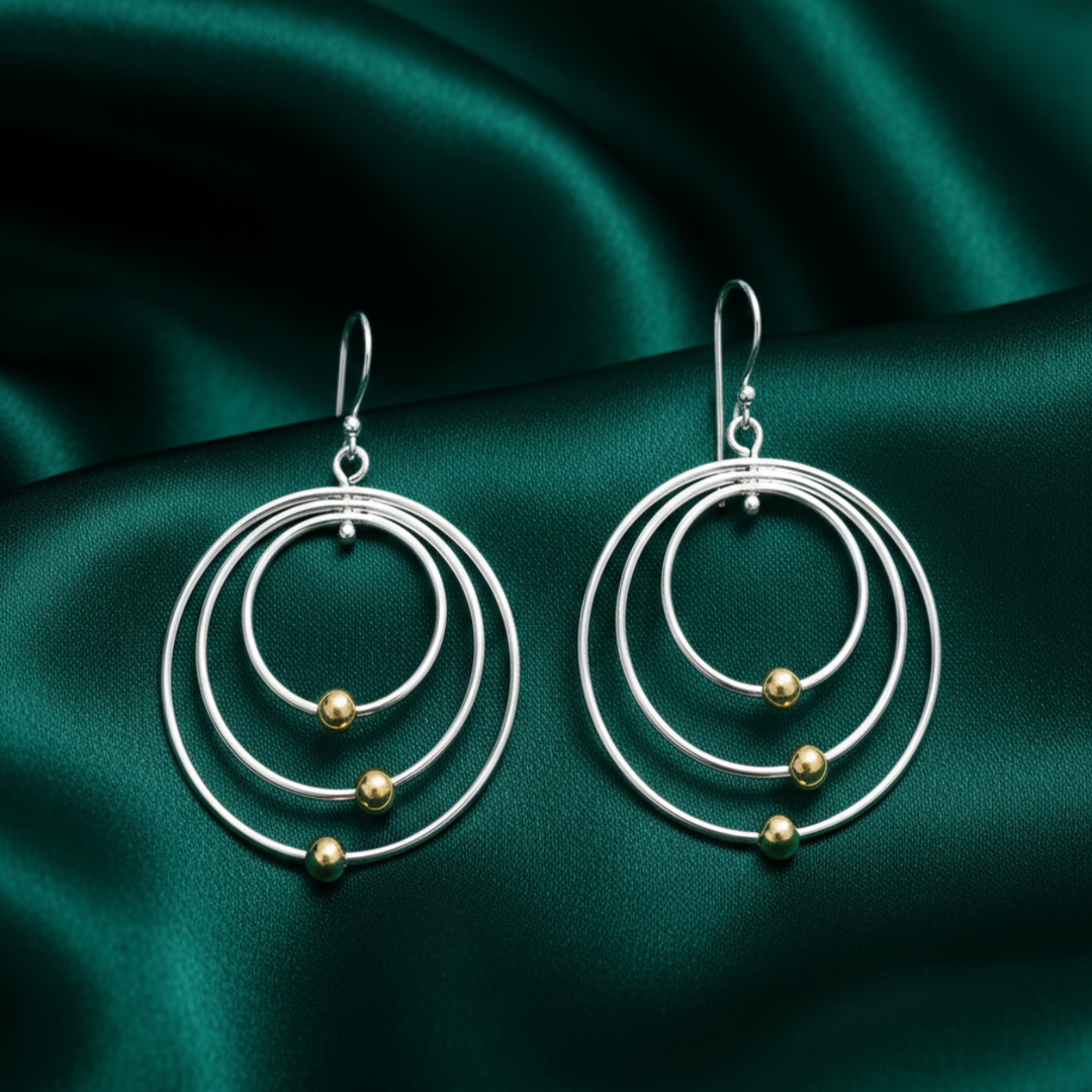 Trinity Circle Two Tone Link 925 Sterling Silver Earrings