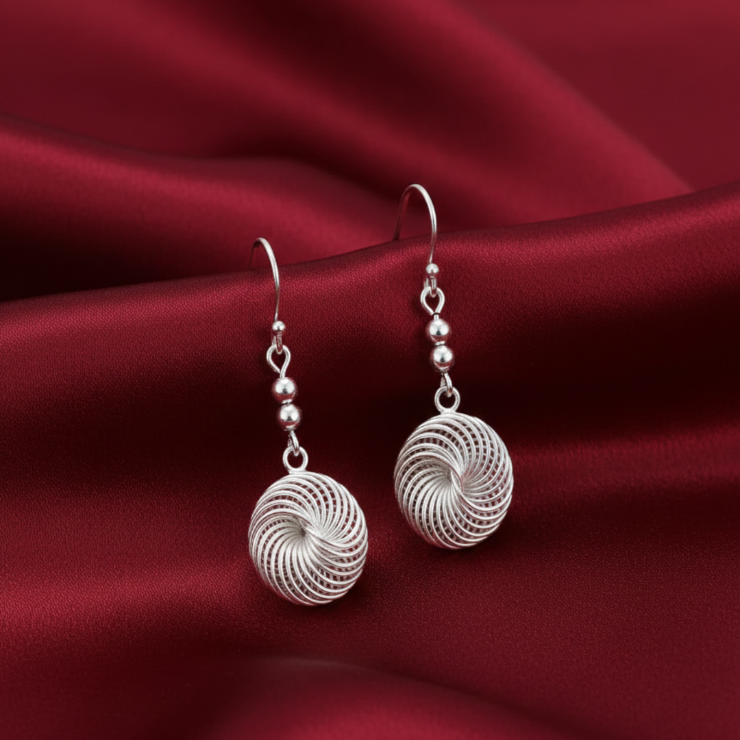 Geometric Waves 925 Sterling Silver Dangling Hook Earrings for Women