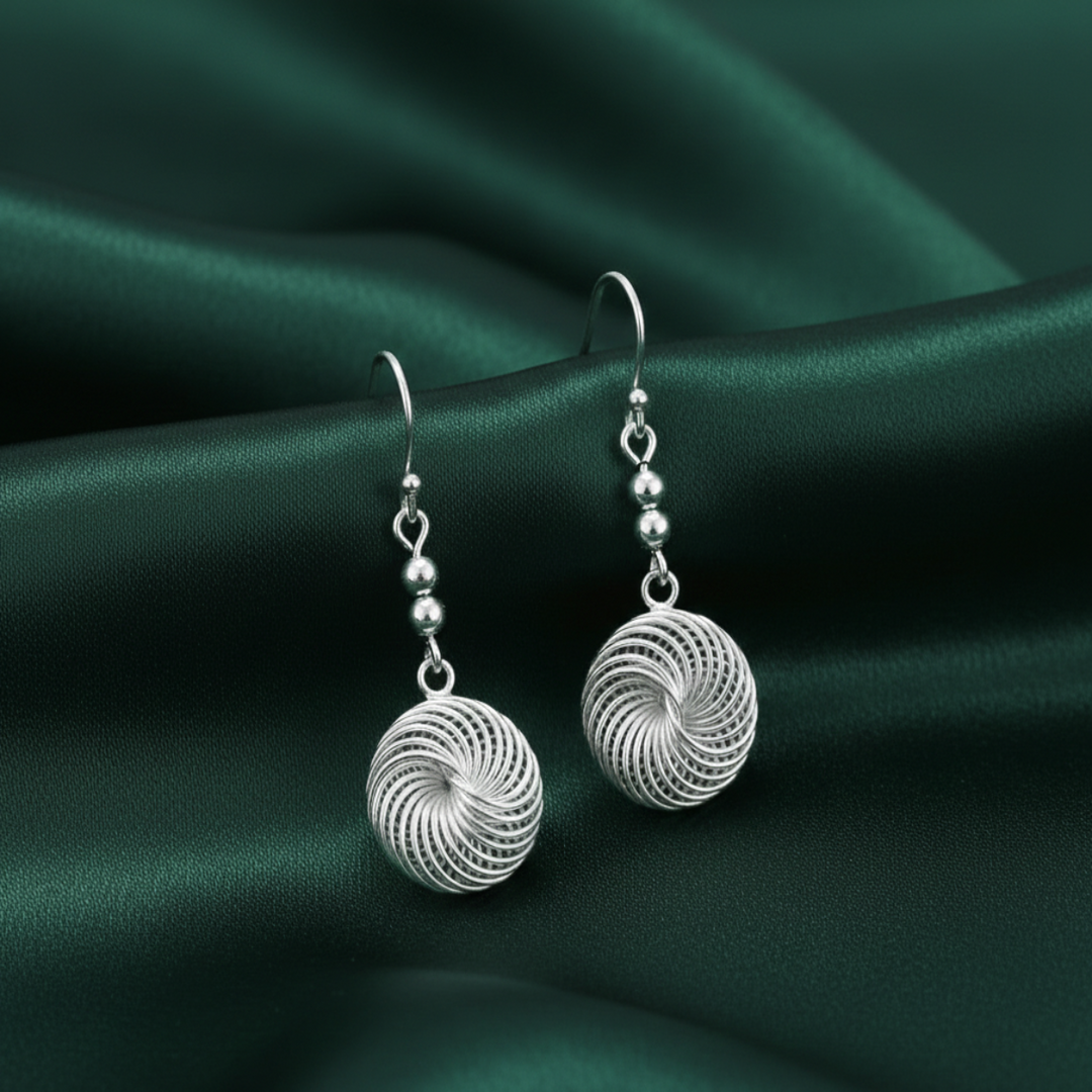 Geometric Waves 925 Sterling Silver Dangling Hook Earrings for Women