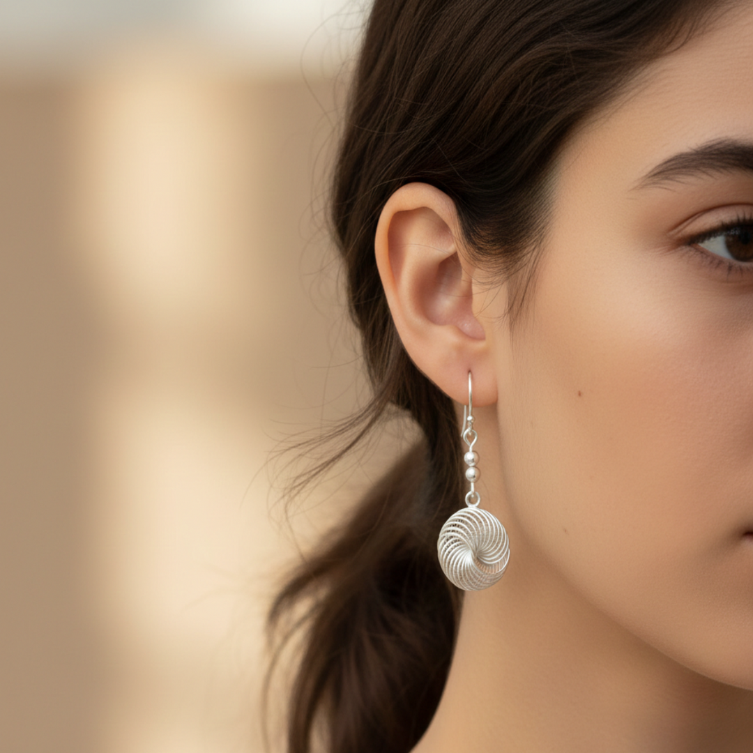 Geometric Waves 925 Sterling Silver Dangling Hook Earrings for Women