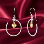 Load image into Gallery viewer, Dangling Golden Hearts Two Tone Link 925 Sterling Silver Earrings