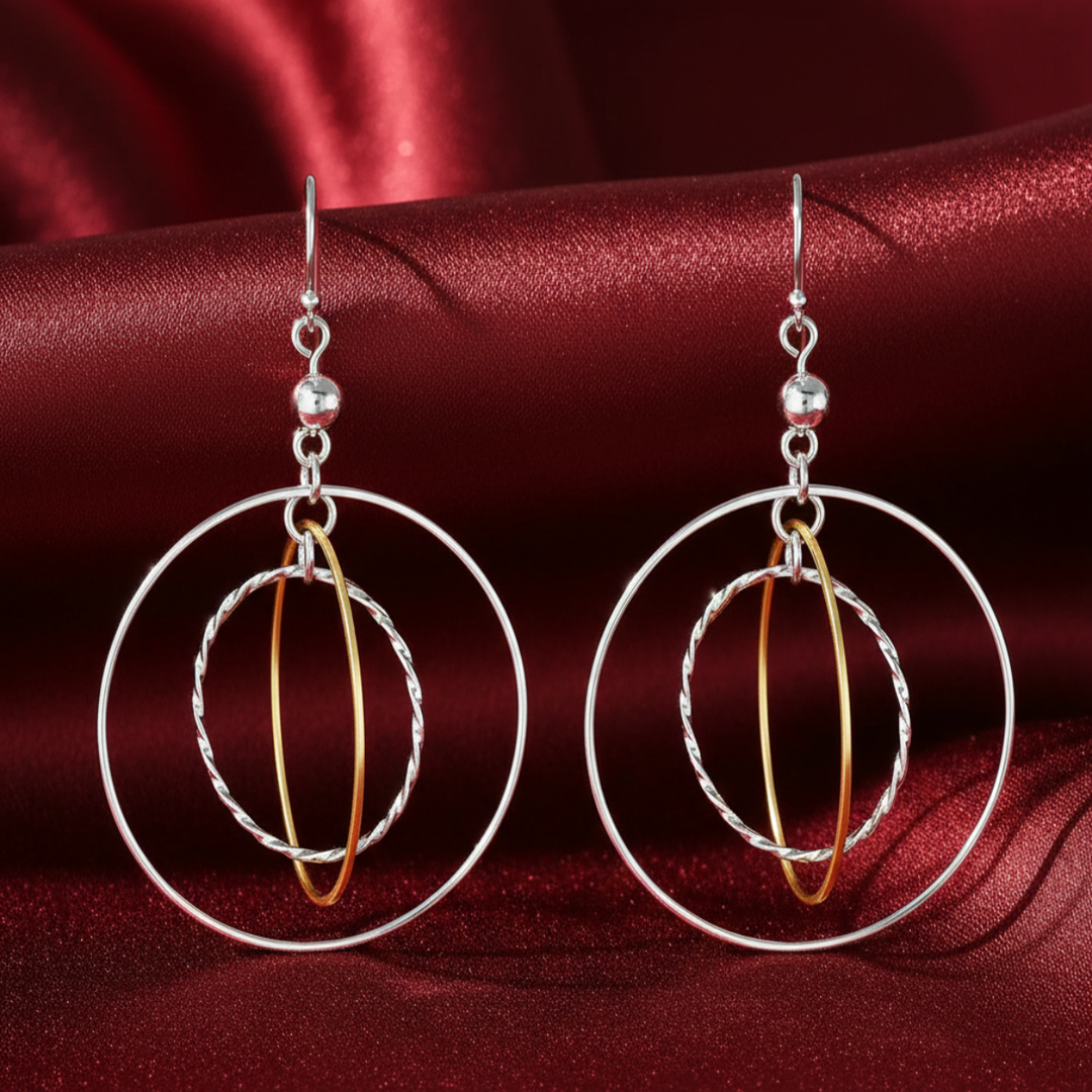 Galaxy Two Tone Link 925 Sterling Silver Earrings