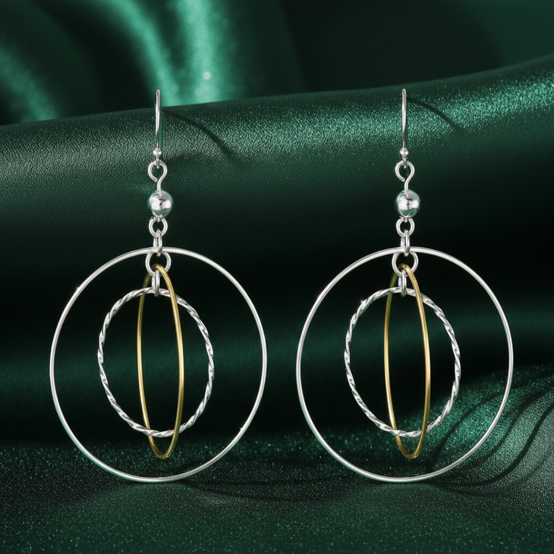 Galaxy Two Tone Link 925 Sterling Silver Earrings