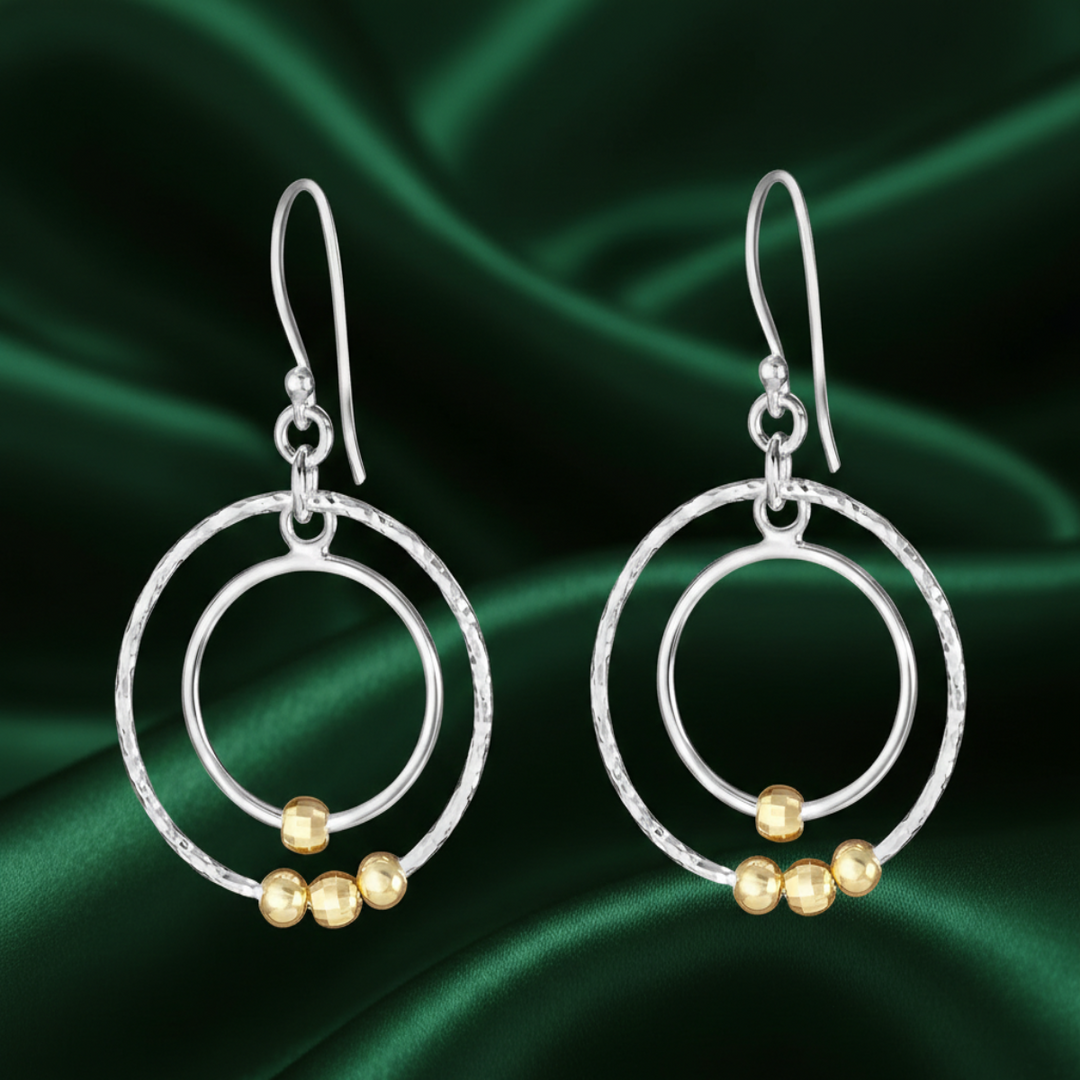 Sphere Two Tone Link 925 Sterling Silver Earrings