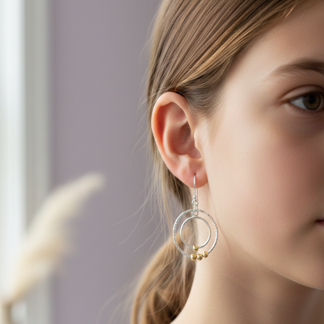 Sphere Two Tone Link 925 Sterling Silver Earrings