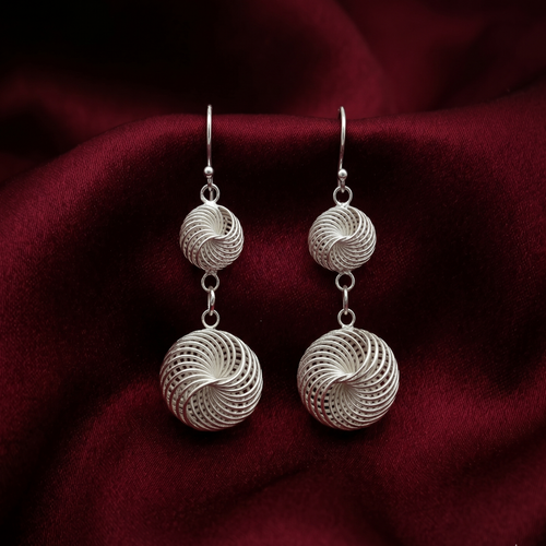 Geometric Waves 925 Sterling Silver Dangling Hook Earrings for Women