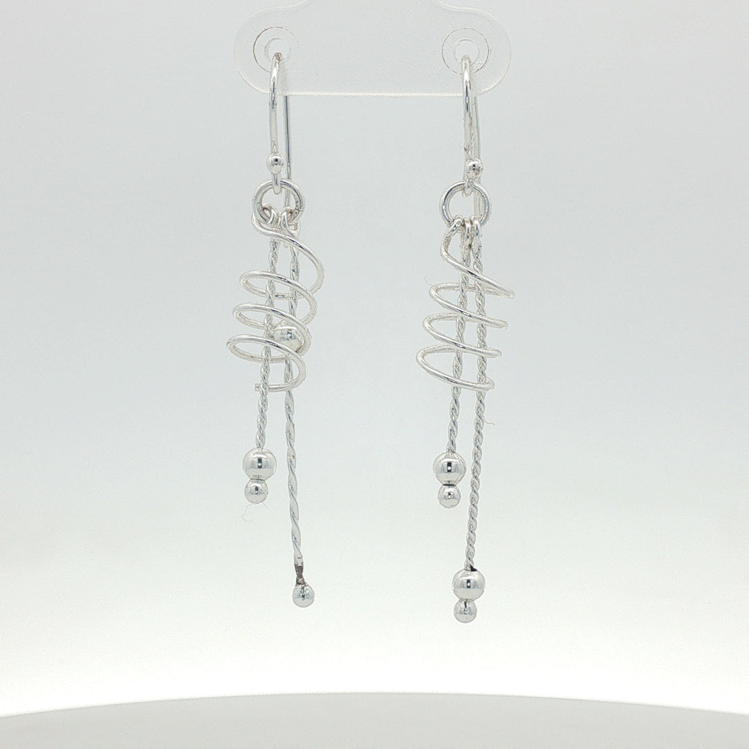 Ball Bead Wavy Rhodium Plated 925 Sterling Silver Hook Dangler Earrings for Women