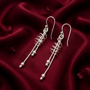 Ball Bead Wavy Rhodium Plated 925 Sterling Silver Hook Dangler Earrings for Women