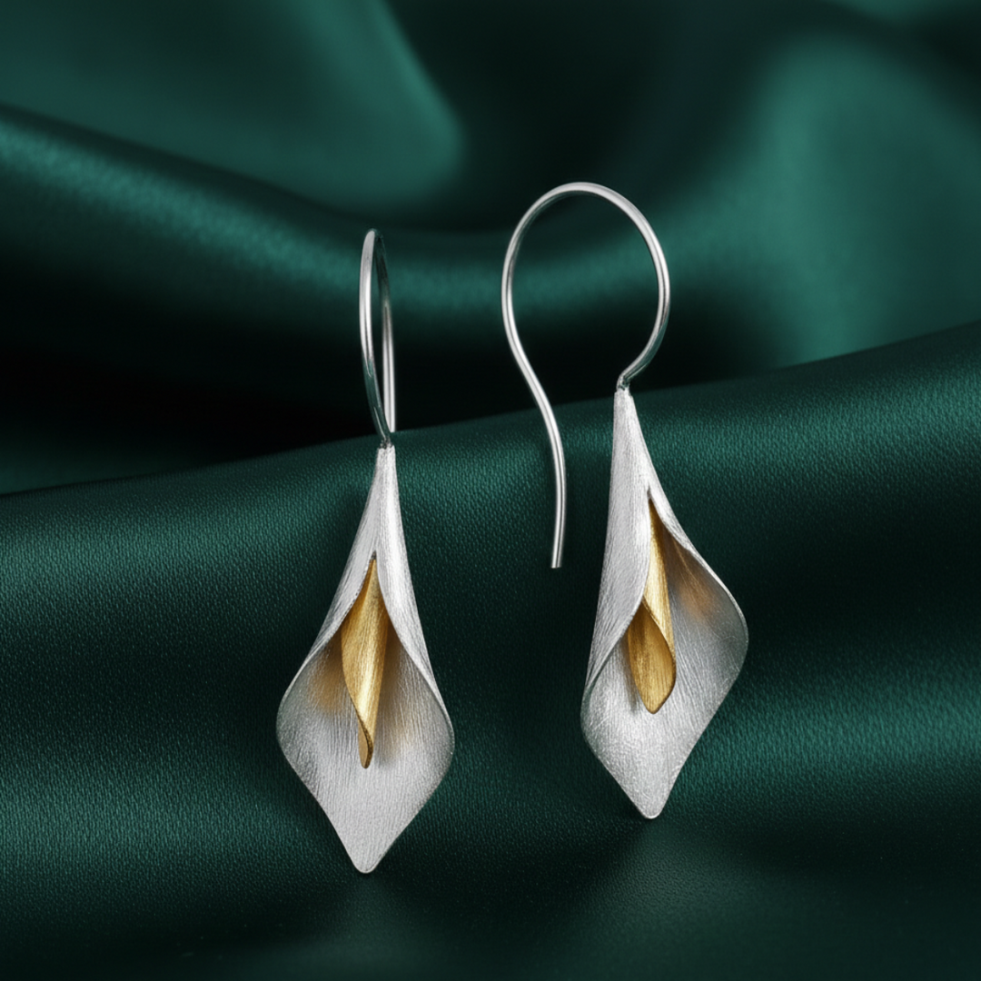Handmade Blossom Rhodium and Gold Plated 925 Sterling Silver Hook Earrings for Women