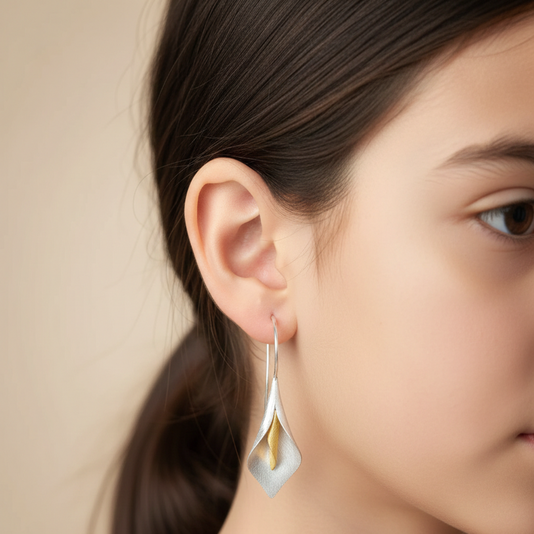 Handmade Blossom Rhodium and Gold Plated 925 Sterling Silver Hook Earrings for Women
