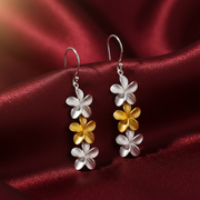 Hawaiian Plumeria Floral Rhodium and Gold Plated 925 Sterling Silver Hook Earrings for Women