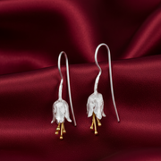 Handmade Cherry Flower Gold and Rhodium Plated 925 Sterling Silver Hook Earrings for Women