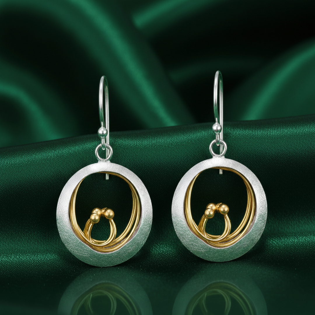 Handmade Yumi Gold and Rhodium Plated 925 Sterling Silver Hook Earrings for Women