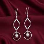 Load image into Gallery viewer, Ball Bead Wavy Rhodium Plated 925 Sterling Silver Hook Dangler Earrings for Women