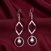 Ball Bead Wavy Rhodium Plated 925 Sterling Silver Hook Dangler Earrings for Women