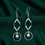 Load image into Gallery viewer, Ball Bead Wavy Rhodium Plated 925 Sterling Silver Hook Dangler Earrings for Women