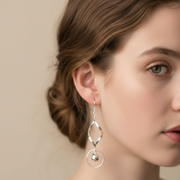 Ball Bead Wavy Rhodium Plated 925 Sterling Silver Hook Dangler Earrings for Women