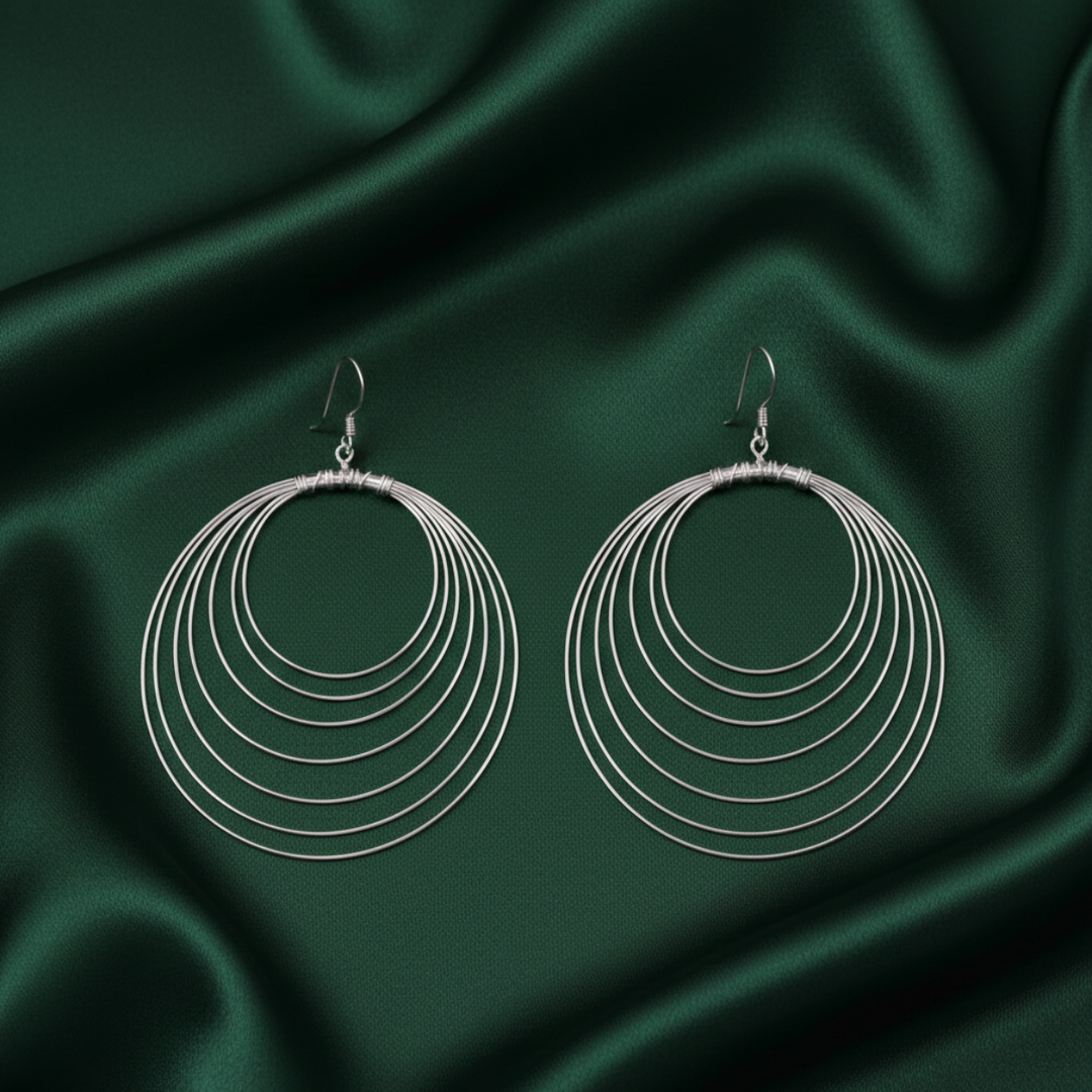 Graduating Circle Rhodium Plated 925 Sterling Silver Dangling Hook Earrings for Women