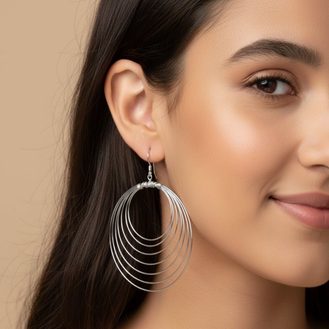 Graduating Circle Rhodium Plated 925 Sterling Silver Dangling Hook Earrings for Women