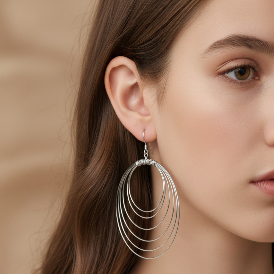 Graduating Circle Rhodium Plated 925 Sterling Silver Dangling Hook Earrings for Women