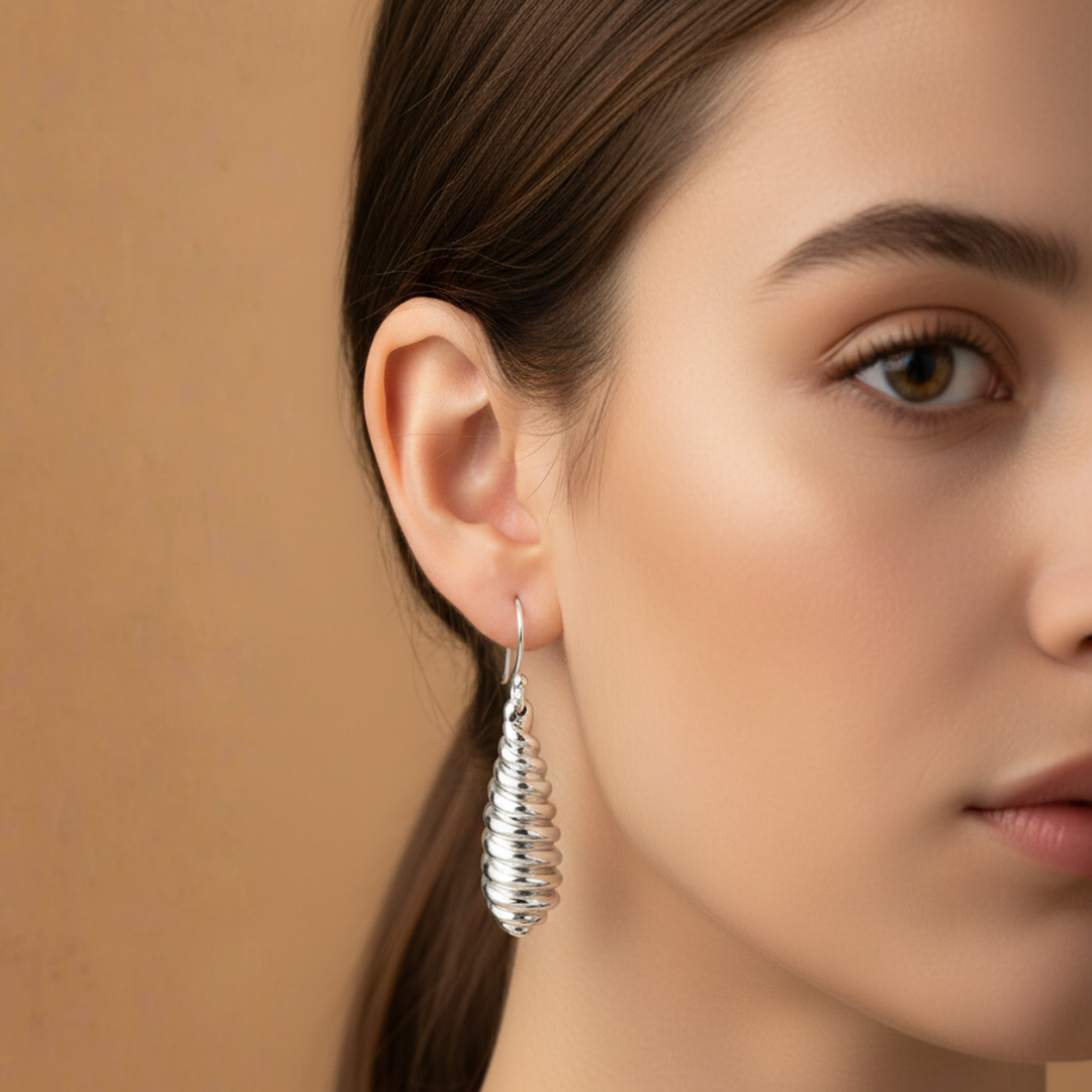 Spiral Hollow Rhodium Plated 925 Sterling Silver Dangling Hook Earrings for Women