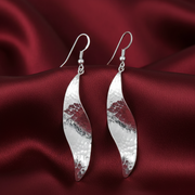 Handmade Textured Leaf Rhodium Plated 925 Sterling Silver Dangling Hook Earrings for Women