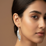 Load image into Gallery viewer, Handmade Textured Leaf Rhodium Plated 925 Sterling Silver Dangling Hook Earrings for Women