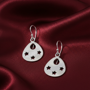 Handmade and Textured Pear shaped Rhodium Plated 925 Sterling Silver Dangling Hook Earrings for Women