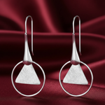 Load image into Gallery viewer, Handmade and Textured Triangle Rhodium Plated 925 Sterling Silver Dangling Hook Earrings for Women