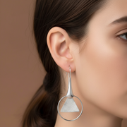Handmade and Textured Triangle Rhodium Plated 925 Sterling Silver Dangling Hook Earrings for Women
