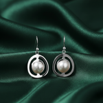 Load image into Gallery viewer, Handmade with Pearl Circle Rhodium Plated 925 Sterling Silver Dangling Hook Earrings for Women