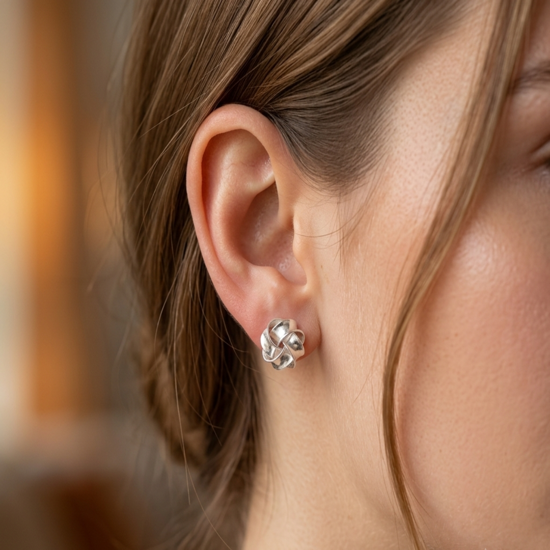 Permed Knot 925 Sterling Silver Stud Earrings