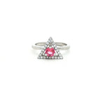 Load image into Gallery viewer, Dazzling 925 Sterling Silver Trangle Shape Ruby Tone Halo Ring with Sparkling Accents