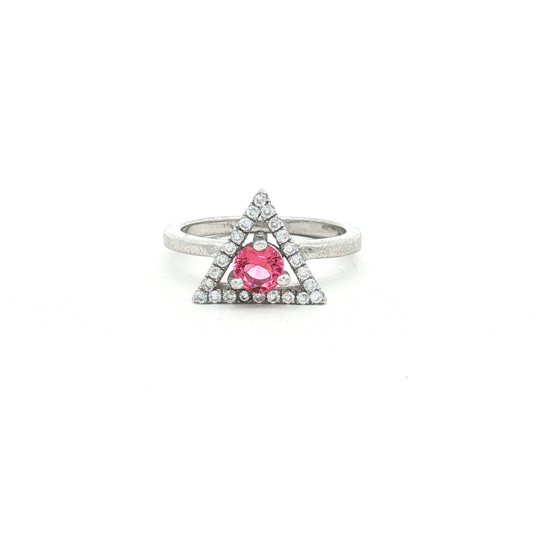 Dazzling 925 Sterling Silver Trangle Shape Ruby Tone Halo Ring with Sparkling Accents