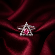 Dazzling 925 Sterling Silver Trangle Shape Ruby Tone Halo Ring with Sparkling Accents