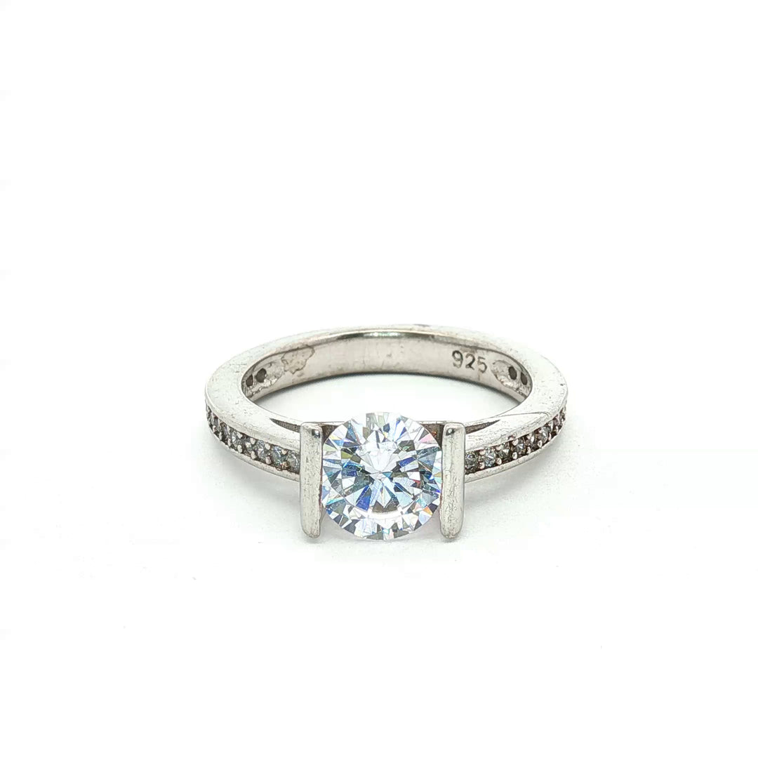 Premium 925 Sterling Silver Solitaire Ring with Sparkling Stone