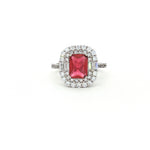 Load image into Gallery viewer, Dazzling 925 Sterling Silver Ruby-Tone Halo Ring with Sparkling Accents