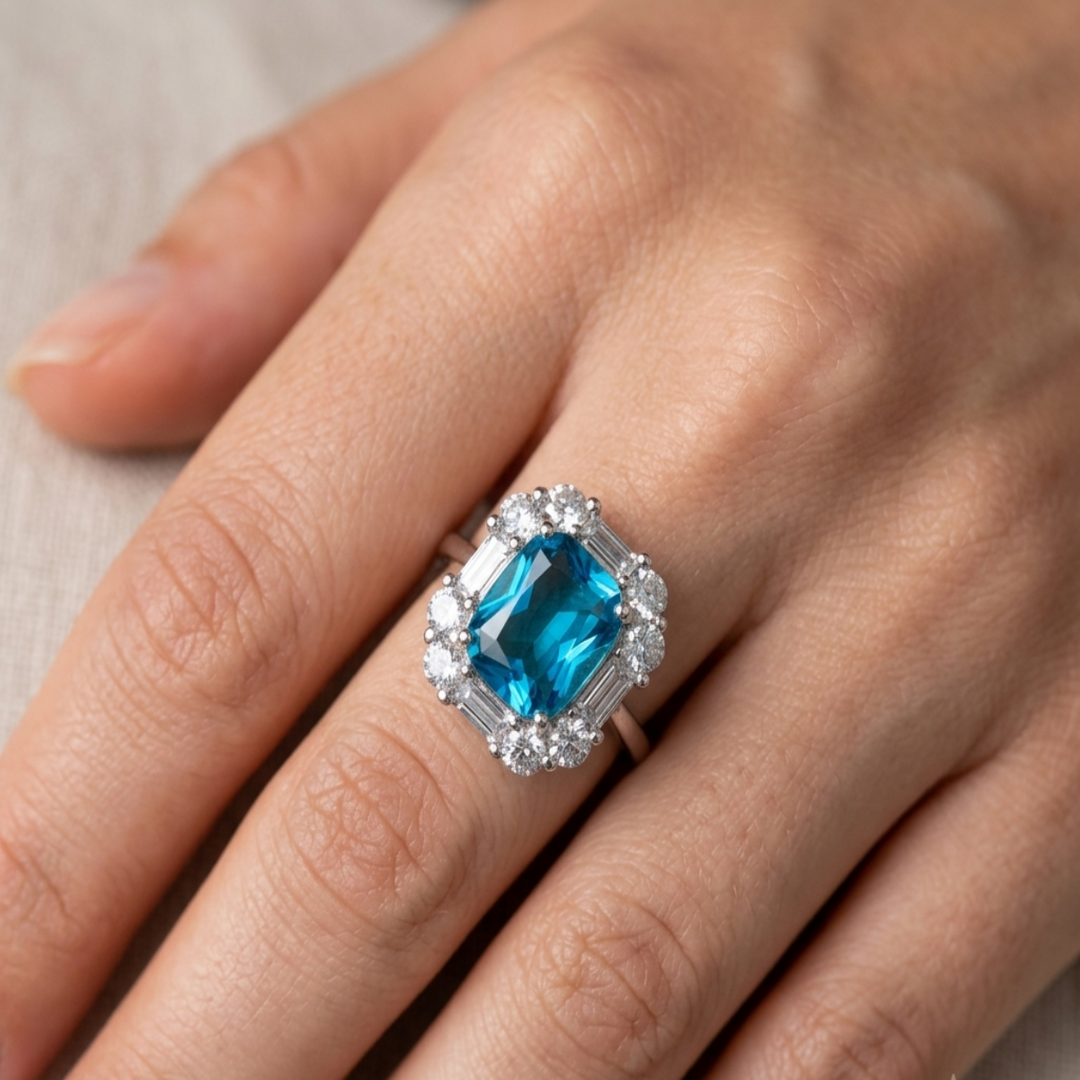 Premium 925 Sterling Silver Blue Stone Solitaire Ring