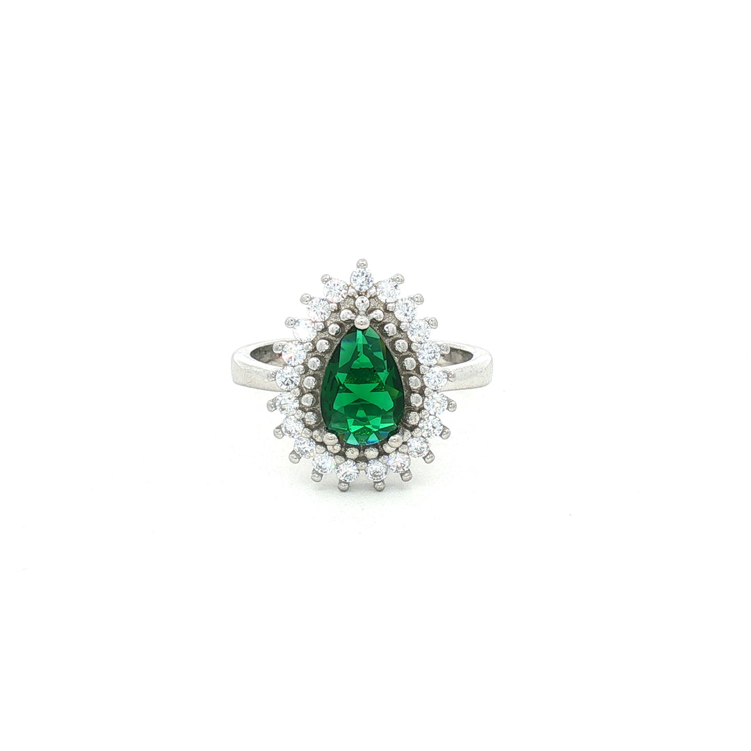 Classic 925 Sterling Silver Green Solitaire Statement Ring