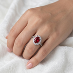 Load image into Gallery viewer, Elegant 925 Sterling Silver Emerald-Cut Red Stone Halo Ring