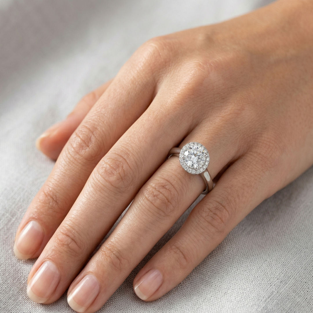 Elegant 925 Sterling Silver Halo Ring with Brilliant Round Cut Stone