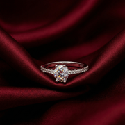 Classic 925 Sterling Silver Engagement Ring with Sparkling Halo Design