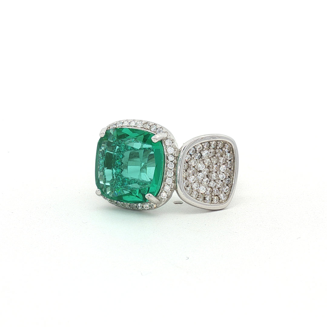 Premium 925 Sterling Silver Bold Green Stone Designer Ring