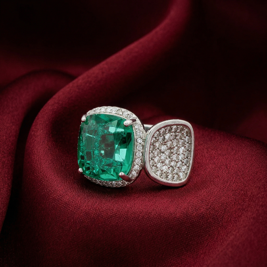 Premium 925 Sterling Silver Bold Green Stone Designer Ring