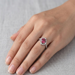 Load image into Gallery viewer, Dazzling 925 Sterling Silver Ruby-Tone Halo Ring with Sparkling Accents