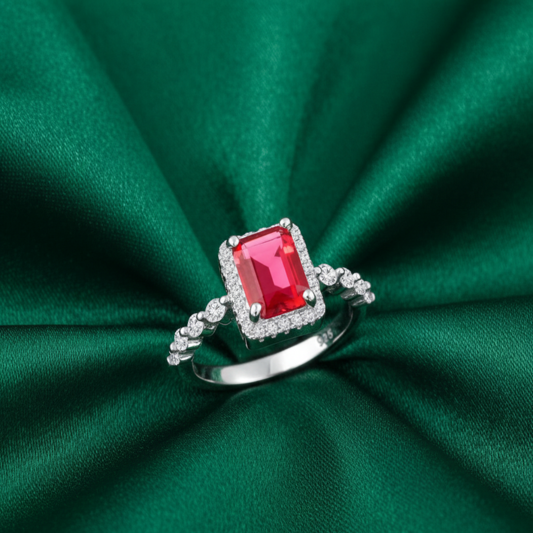 Ruby squre 925 Sterling Silver Ring
