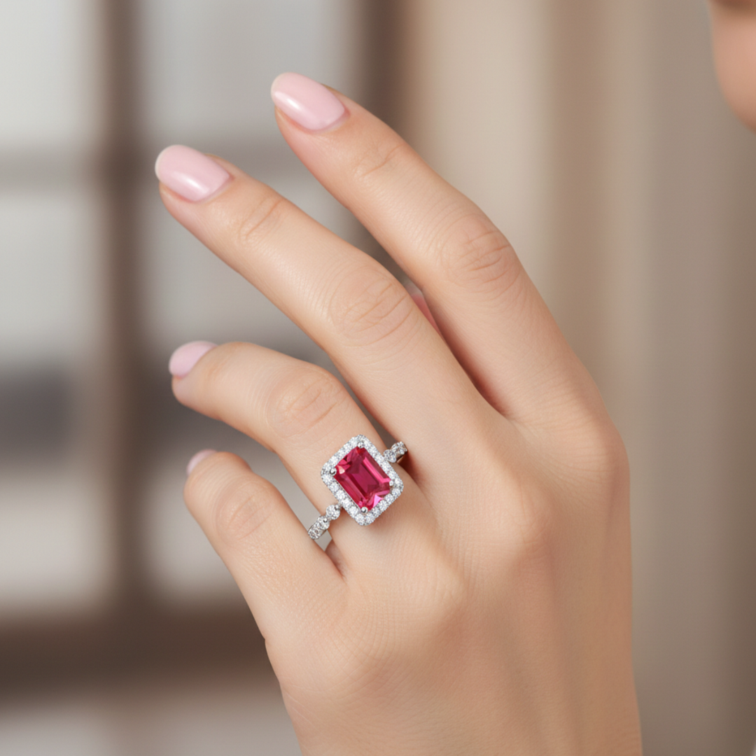 Ruby squre 925 Sterling Silver Ring