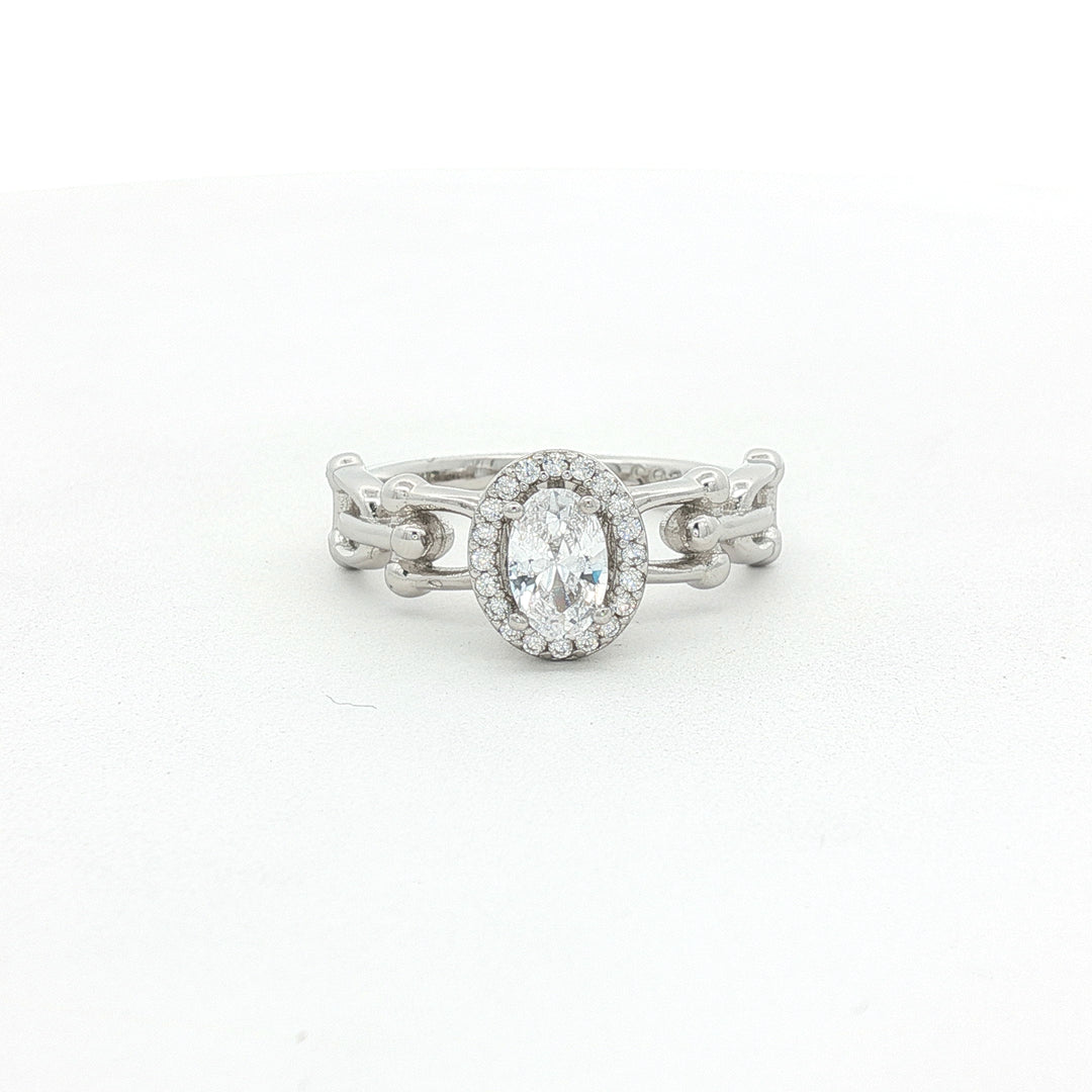 Premium 925 Sterling Silver Oval Shape Ring with Sparkling Stone