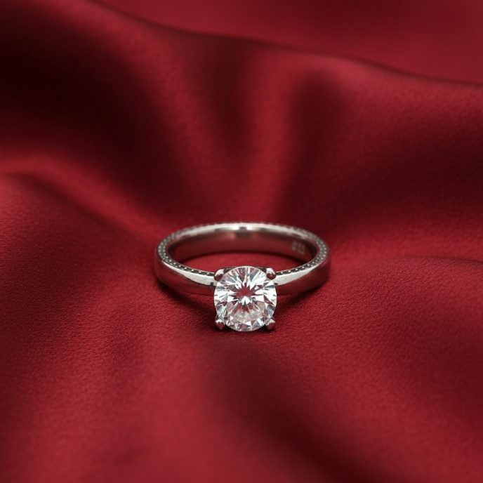 Luxury 925 Sterling Silver Solitaire Ring Sparkling CZ Diamond Look