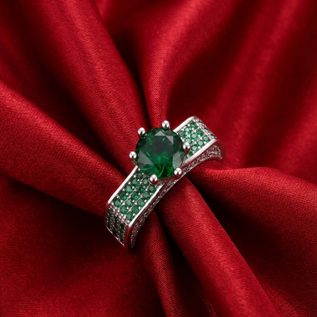 Premium 925 Sterling Silver Solitaire Bold Green Stone Designer Ring
